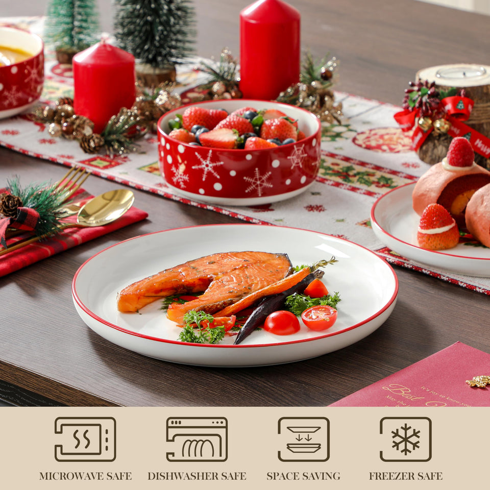 MALACASA Plates and Bowls Sets, 24 Pieces Modern Porcelain Dinnerware Set for 6 Ceramic Dishware Dishes White Kitchen Dinner Dining Ware Set wtih Black Rim Microwave and Dishwasher Safe, Series LUNA