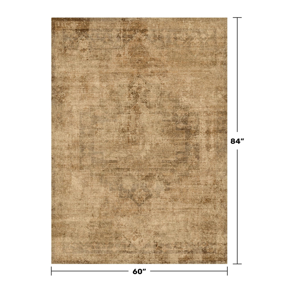 Neutral Living Room Rug - 10x14 Farmhouse Beige Brown Large Area Rug for Dining Room, Bedroom, Low Pile Lightweight Washable