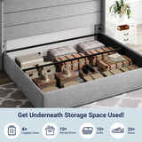 Allewie King Size Lift Up Storage Bed, Modern Wingback Headboard, Hydraulic Support, No Box Spring Needed, Light Beige