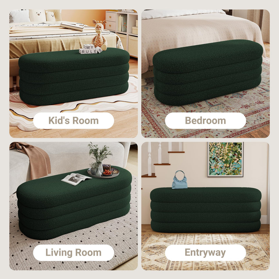 Busaurus Storage Ottoman Bench 49.2 Inch Upholstered Fabric Storage Bench for Bedroom End of Bed Aesthetic Large Oval Ottoman for Living Room Entryway (Ivory)