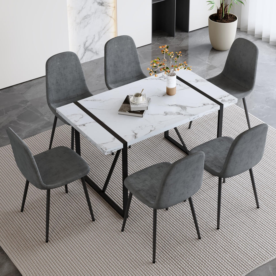 MUUOKY Dining Table Set for 4, Modern 55'' Wood Dinette Table Set for 4 with Fabric Dining Chairs,Table and Chairs Set of 4,Ideal for Kitchen Dining Room