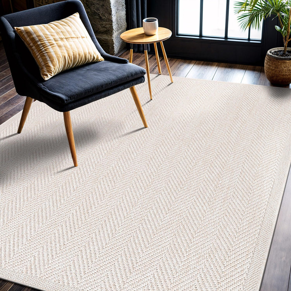 CAMILSON Easy Jute Rug 10x14, Indoor Outdoor Natural Color Fiber Area Rugs for Living Room Patio and Kitchen Rug Herringbone Woven Design Easy-Cleaning Washable Outside Carpet Alfombras 10 x 14