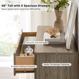 T4TREAM Fluted 7 Drawers Dresser, 54" Wide Modern Chest of Drawers with Faux Marble Top, Curved Profile Design, Dresser TV Stand, Wood Drawer Organizer for Bedroom, Living Room, Hallway, Natural Oak