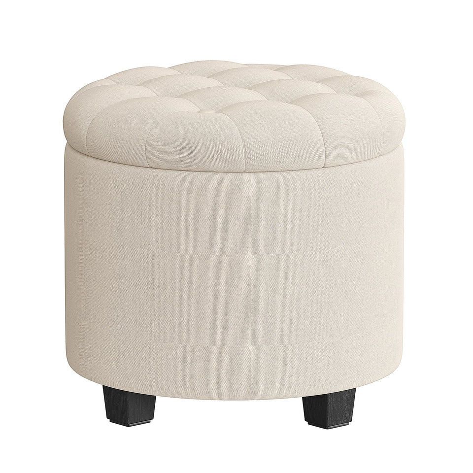 SONGMICS Round Ottoman, Ottoman with Storage, 17.7 Dia. x 17.5 H Inches Foot Rest with Legs, Load up to 330 lb, for Living Room, Bedroom, Dark Gray ULOM011G01