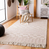 SAFAVIEH Area Rug 8x10 - Natura Collection - Large - Ivory, Handmade Wool, Moroccan Boho Fringe Design, Ideal for Living Room, Bedroom, Dining Space (NAT852B)