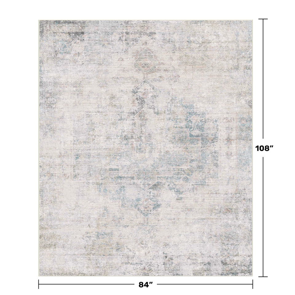 Neutral Living Room Rug - 10x14 Farmhouse Beige Brown Large Area Rug for Dining Room, Bedroom, Low Pile Lightweight Washable