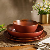 Bloomhouse Santorini Mist Double Bowl Terracotta Reactive Glaze Plates and Bowls Dinnerware Set - Amber, Service for Four (16pcs)