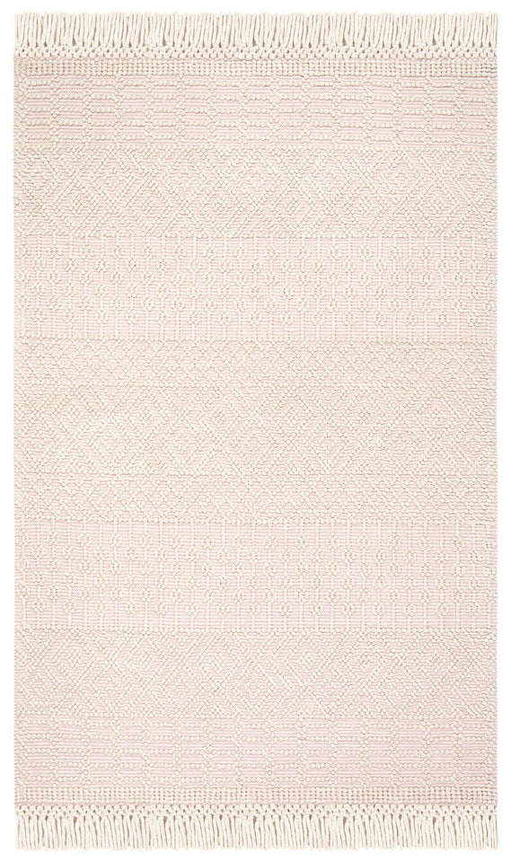 SAFAVIEH Area Rug 8x10 - Natura Collection - Large - Ivory, Handmade Wool, Moroccan Boho Fringe Design, Ideal for Living Room, Bedroom, Dining Space (NAT852B)