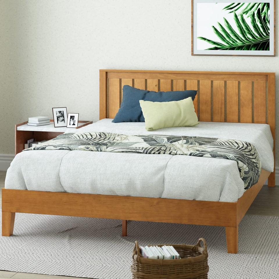 ZINUS Vivek Deluxe Wood Platform Bed Frame with Headboard, Wood Slat Support, No Box Spring Needed, Easy Assembly, Queen