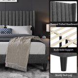 Yaheetech King Bed Frame Upholstered Platform Bed with Fabric Headboard, Wing Edge Design/Non-Slip and Noise-Free/Wooden Slats Support/No Box Spring Needed/Easy Assembly, Ivory King Bed