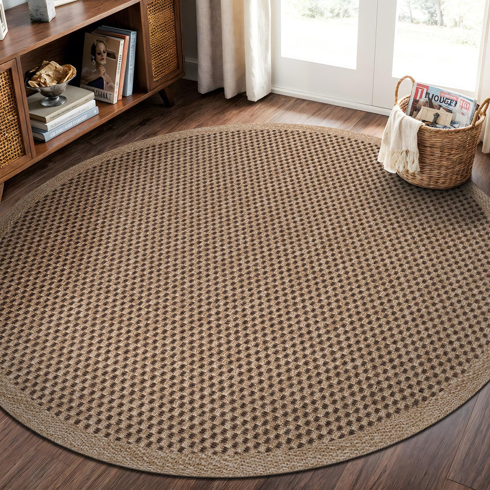 CAMILSON Easy Jute Rug 10x14, Indoor Outdoor Natural Color Fiber Area Rugs for Living Room Patio and Kitchen Rug Herringbone Woven Design Easy-Cleaning Washable Outside Carpet Alfombras 10 x 14