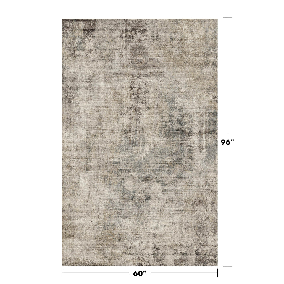 Neutral Living Room Rug - 10x14 Farmhouse Beige Brown Large Area Rug for Dining Room, Bedroom, Low Pile Lightweight Washable