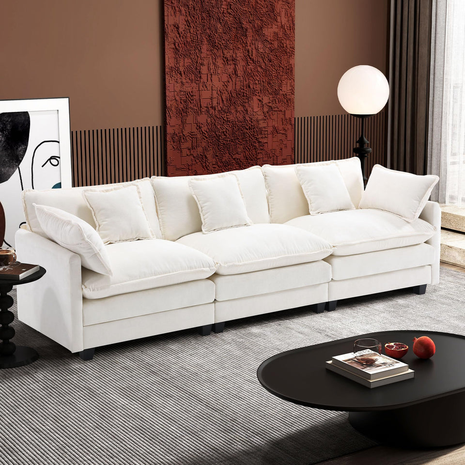 Ihanherry 146" U-Shaped Modern Sofa Modular Sectional Cloud Couch with 2 Ottoman, 6-Seat Chenille Deep Seat Sofa with 6 Pillows for Living Room, Bedroom and Apartment, Grey