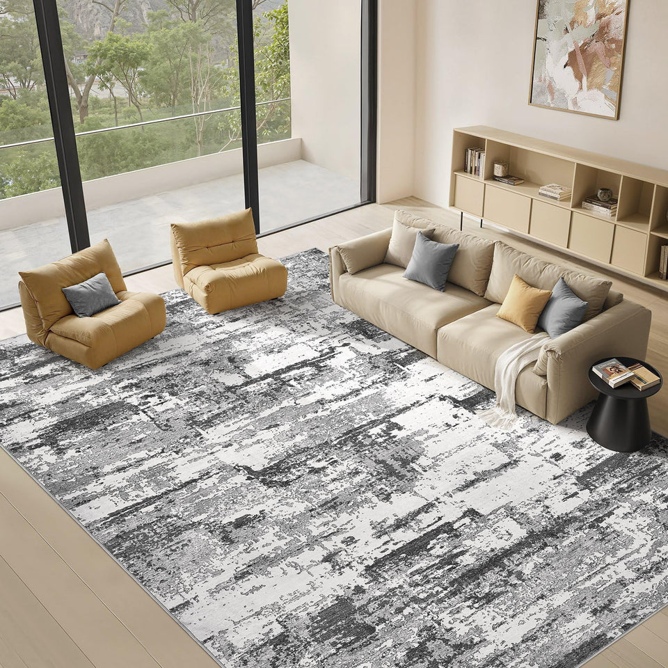 Area Rugs for Living Room: 12x15 Abstract Washable Rug Modern Neutral Large Soft Stain Resistant Non-Slip Backing Machine Table for Bedroom Dining Room Indoor Home Office Carpet - Gold Brown