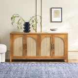 Walker Edison Sasha 4-Door Reeded Sideboard Buffet with Cord Management, 70 Inch, Coastal Oak