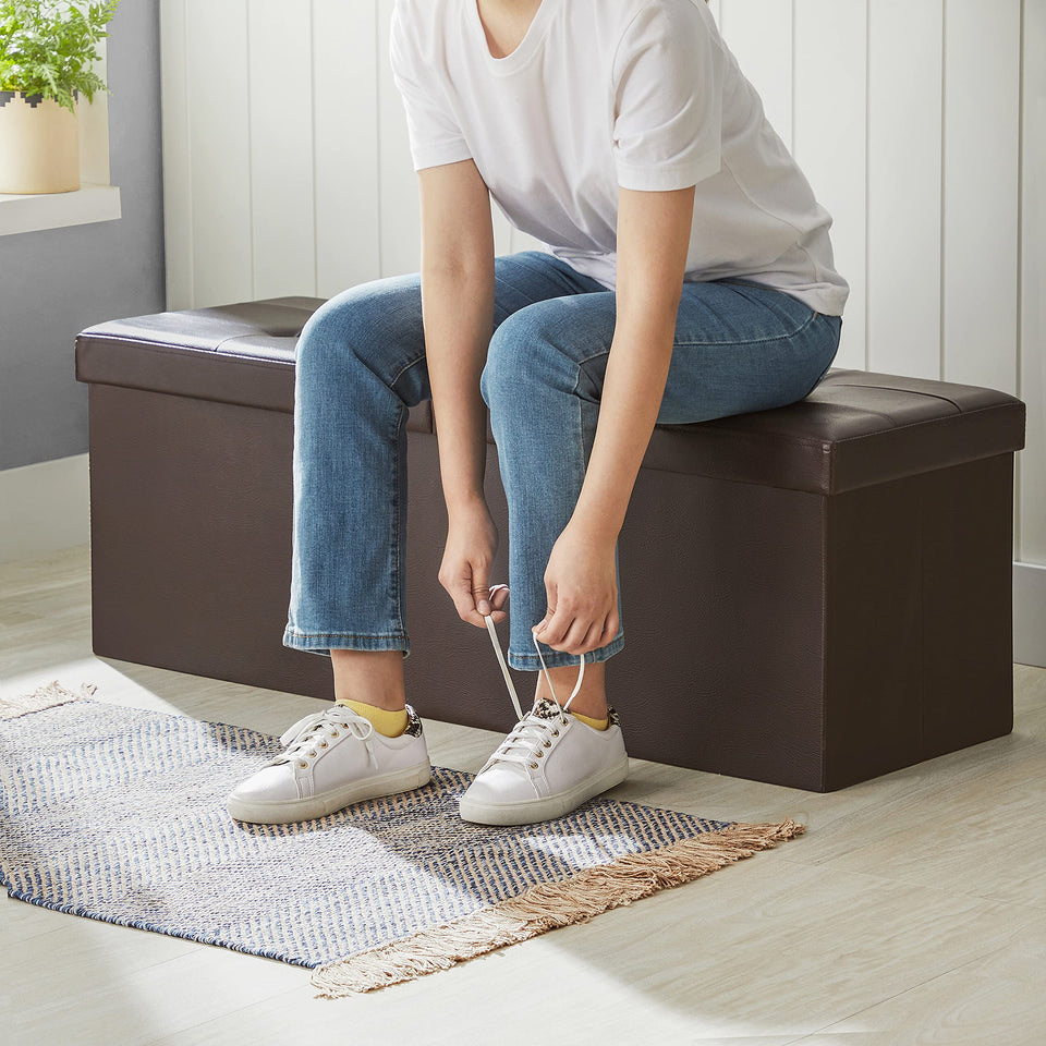 SONGMICS MAZIE Collection - 30 Inches Storage Ottoman Bench with Flipping Lid, Storage Chest Footstool, Load 660 lb, for Entryway, Living Room, Bedroom, Synthetic Leather, Black ULSF45BK