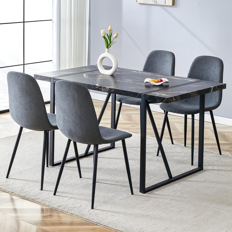 MUUOKY Dining Table Set for 4, Modern 55'' Wood Dinette Table Set for 4 with Fabric Dining Chairs,Table and Chairs Set of 4,Ideal for Kitchen Dining Room