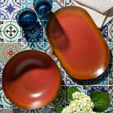 Bloomhouse Santorini Mist Double Bowl Terracotta Reactive Glaze Plates and Bowls Dinnerware Set - Amber, Service for Four (16pcs)