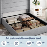 Allewie King Size Lift Up Storage Bed, Modern Wingback Headboard, Hydraulic Support, No Box Spring Needed, Light Beige