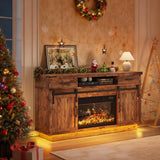 59'' Fireplace TV Stand with 3D Flame Electric Fireplace Heater, 34'' Tall Farmhouse TV Stand for 65 Inch TV, Entertainment Center TV Console with 2 Drawers, Sliding Barn Door for Living Room - White