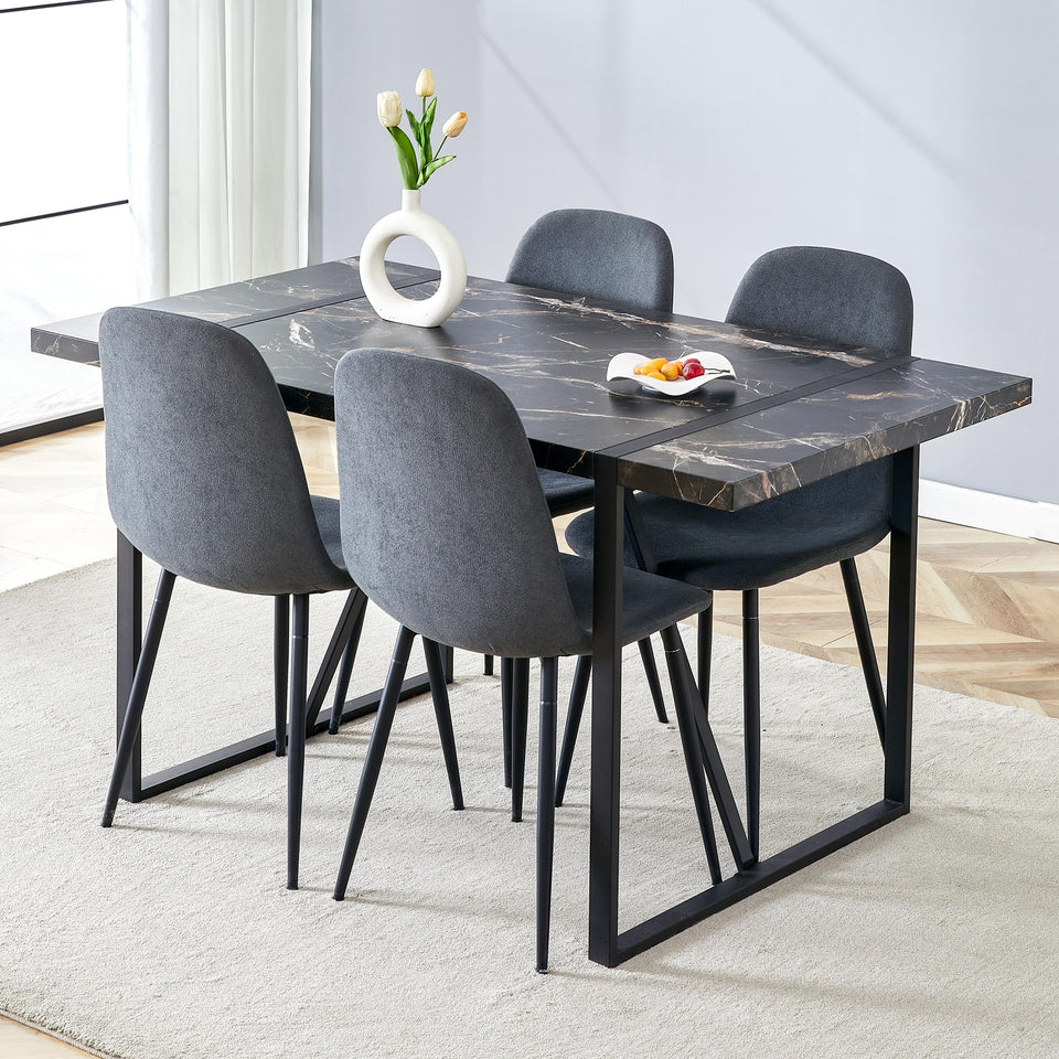 MUUOKY Dining Table Set for 4, Modern 55'' Wood Dinette Table Set for 4 with Fabric Dining Chairs,Table and Chairs Set of 4,Ideal for Kitchen Dining Room