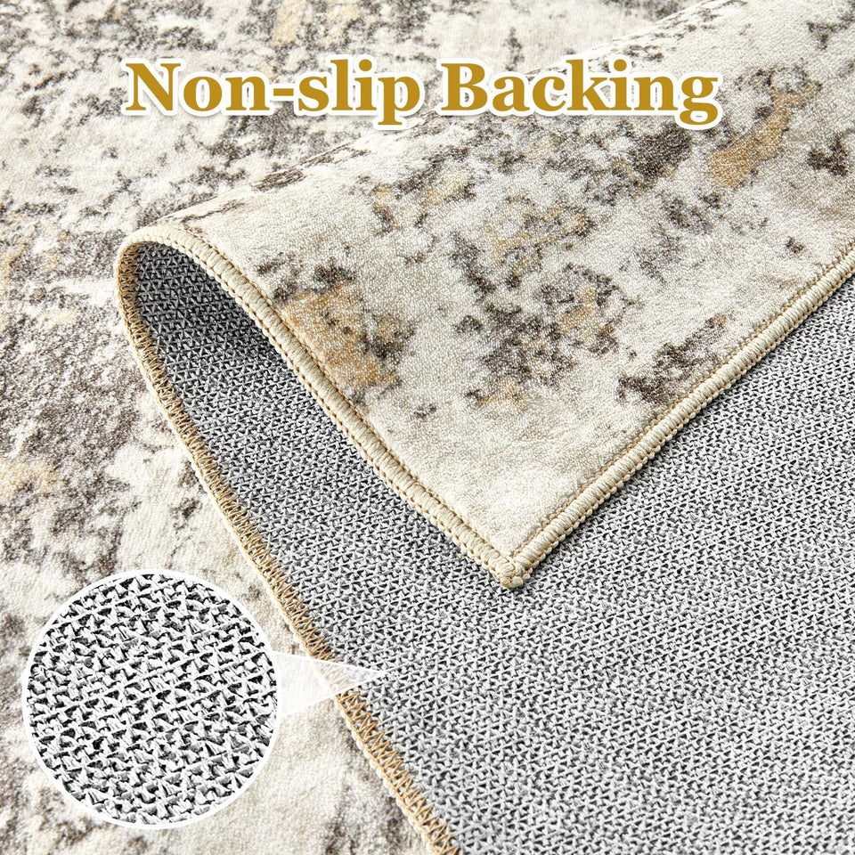 Area Rugs for Living Room: 12x15 Abstract Washable Rug Modern Neutral Large Soft Stain Resistant Non-Slip Backing Machine Table for Bedroom Dining Room Indoor Home Office Carpet - Gold Brown