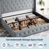 Allewie King Size Lift Up Storage Bed, Modern Wingback Headboard, Hydraulic Support, No Box Spring Needed, Light Beige