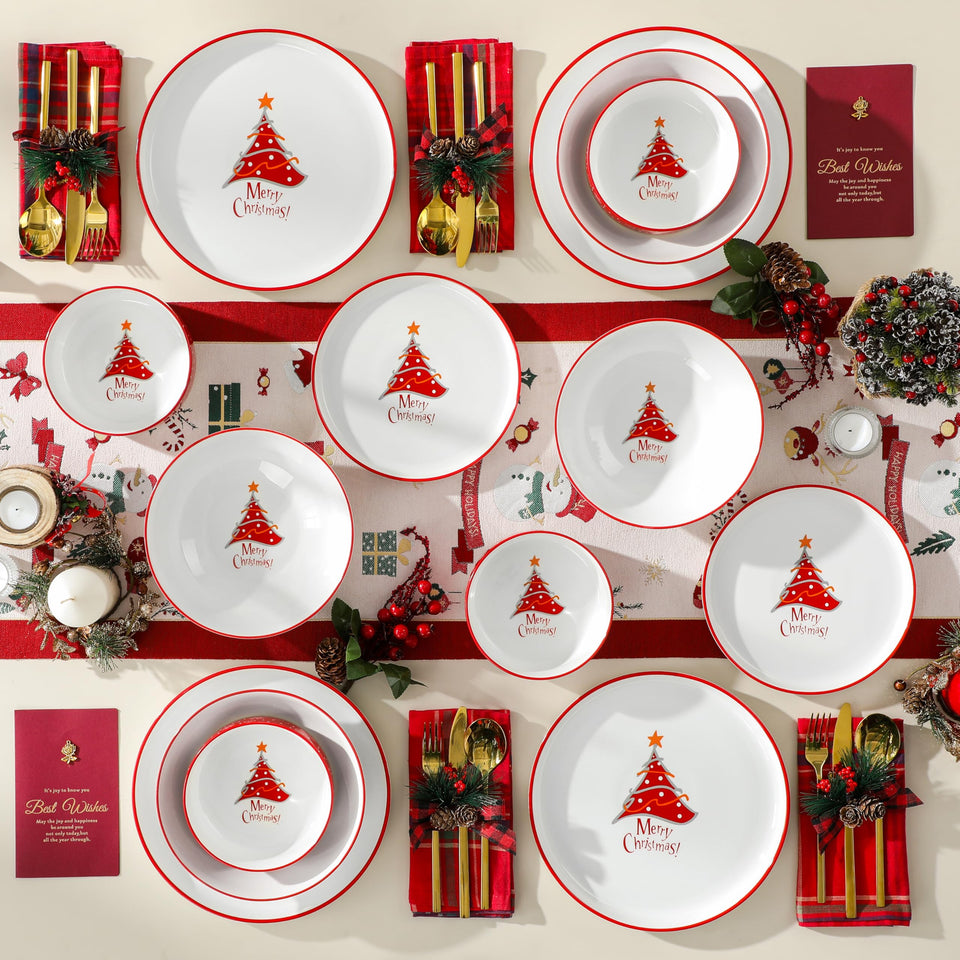 MALACASA Plates and Bowls Sets, 24 Pieces Modern Porcelain Dinnerware Set for 6 Ceramic Dishware Dishes White Kitchen Dinner Dining Ware Set wtih Black Rim Microwave and Dishwasher Safe, Series LUNA