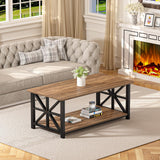 GreenForest Coffee Table for Living Room with Round Corners Farmhouse Style Center Table with Storage Shelf 39 Inch Space Saving Easy Assembly Gray Wash