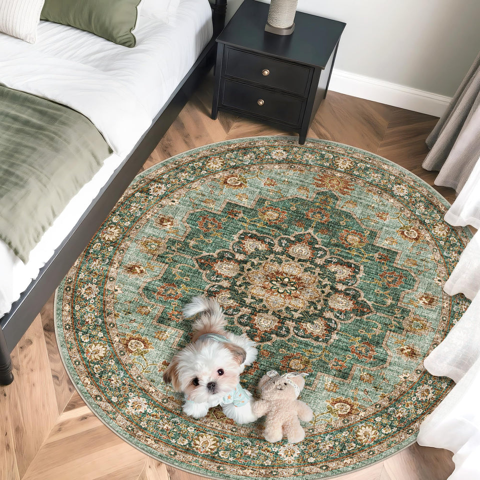 TOPRUUG Washable Oriental Area Rug - 12x15 Rugs for Living Room Soft Carpet for Bedroom Waterproof Floral Distressed Indoor Stain Resistant Non-Shedding Floor Carpets (Green, 12x15)