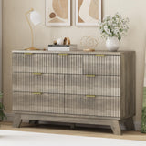 Fluted Dresser for Bedroom with 9 Drawers, 57" Wide Modern Chest of Drawers with Metal Handle, Wooden Dresser TV Stand, Wood Closet Clothes Storage Organizer for Living Room, Hallway, Natural Oak