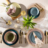 AmorArc Ceramic Dinnerware Sets for 8, 24 Pieces Handpainted Plates and Bowls Set with Rustic Terracotta Underside, Scratch Resistant Stoneware Dishes Set, Dishwasher & Microwave Safe, Light Beige