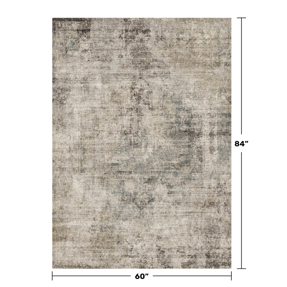 Neutral Living Room Rug - 10x14 Farmhouse Beige Brown Large Area Rug for Dining Room, Bedroom, Low Pile Lightweight Washable
