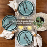 GBHOME Ceramic Dinnerware Sets for 8, 24 Pieces Stoneware Plates and Bowls Sets, Scratch Resistant Dishes, Dishwasher & Microwave Safe, Reactive Glaze-Green Wheat