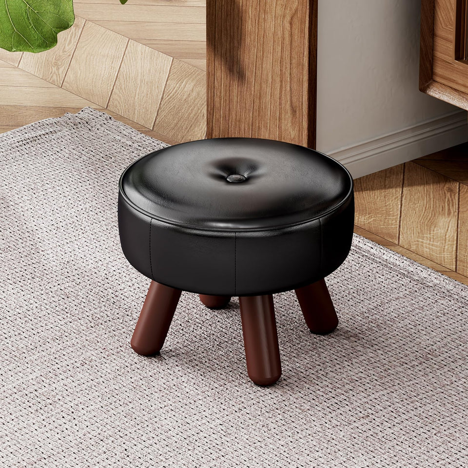 oakvivo 13in Small Foot Stool Ottoman, Round Faux Leather Foot Rest for Couch, Under Desk Pouf Footstool Footrest with Non-Skid Rubber Legs for Ling Room, Bedroom, 13''L x 13''W x 10.2''H, Green