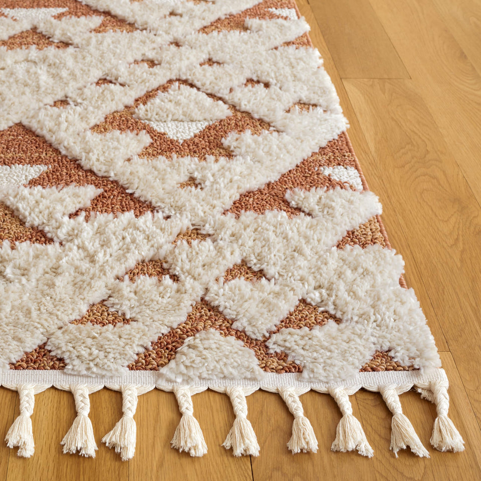 SAFAVIEH Area Rug 8x10 - Moroccan Tassel Shag Collection - Large - Ivory & Brown, Boho Design, Non-Shedding & Easy Cleaning, Plush Pile, Ideal for Living Room, Bedroom, Dining Space (MTS688A)