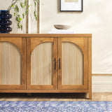 Walker Edison Sasha 4-Door Reeded Sideboard Buffet with Cord Management, 70 Inch, Coastal Oak