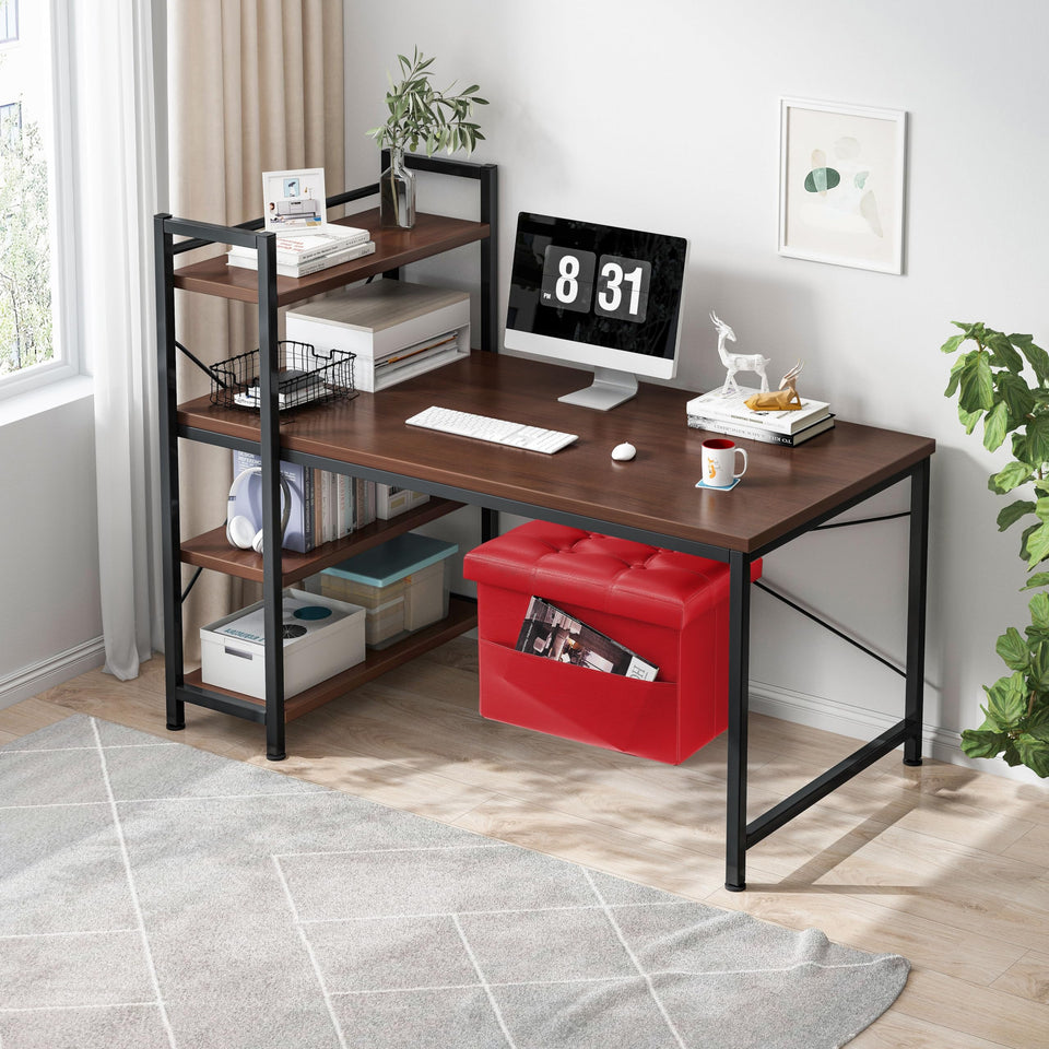 AmasSmile Storage Ottoman Folding Foot Rest Stool, Leather Footstool Bench, Short Ottoman Stool, Storage Foot Rest Store, Books (Black, 17" D x 13" W x 13" H)