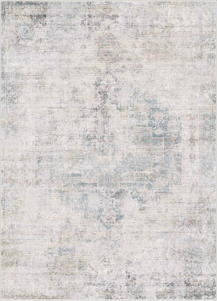 Neutral Living Room Rug - 10x14 Farmhouse Beige Brown Large Area Rug for Dining Room, Bedroom, Low Pile Lightweight Washable