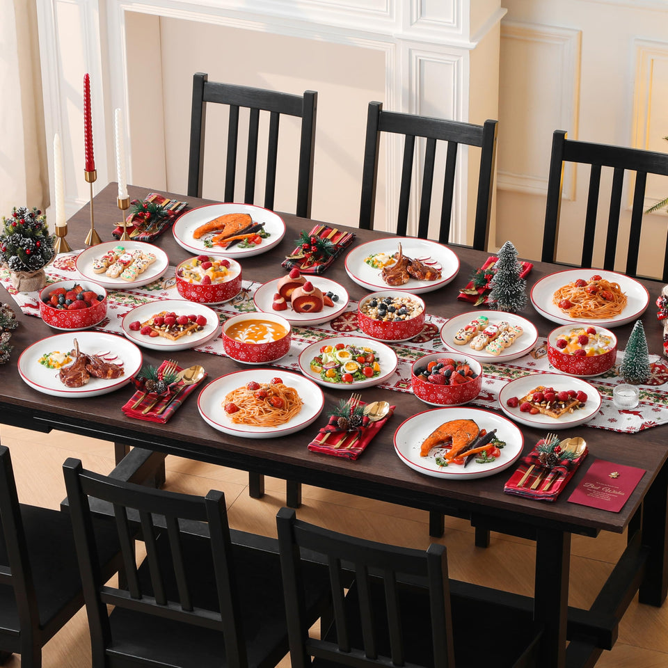 MALACASA Plates and Bowls Sets, 24 Pieces Modern Porcelain Dinnerware Set for 6 Ceramic Dishware Dishes White Kitchen Dinner Dining Ware Set wtih Black Rim Microwave and Dishwasher Safe, Series LUNA