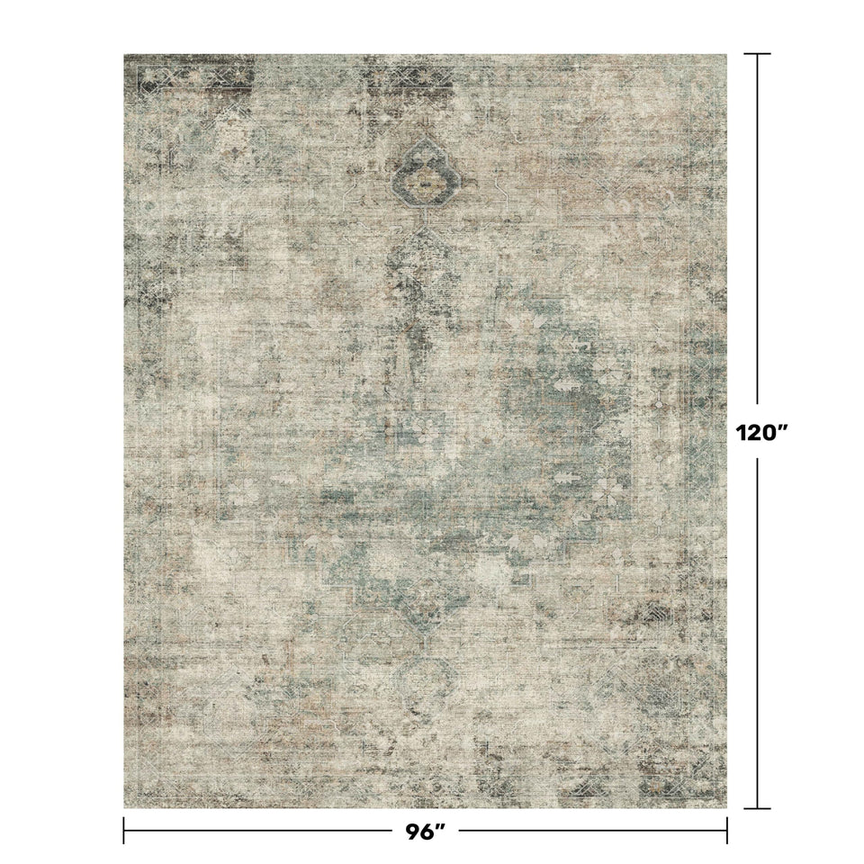 Neutral Living Room Rug - 10x14 Farmhouse Beige Brown Large Area Rug for Dining Room, Bedroom, Low Pile Lightweight Washable