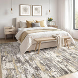 Area Rugs for Living Room: 12x15 Abstract Washable Rug Modern Neutral Large Soft Stain Resistant Non-Slip Backing Machine Table for Bedroom Dining Room Indoor Home Office Carpet - Gold Brown