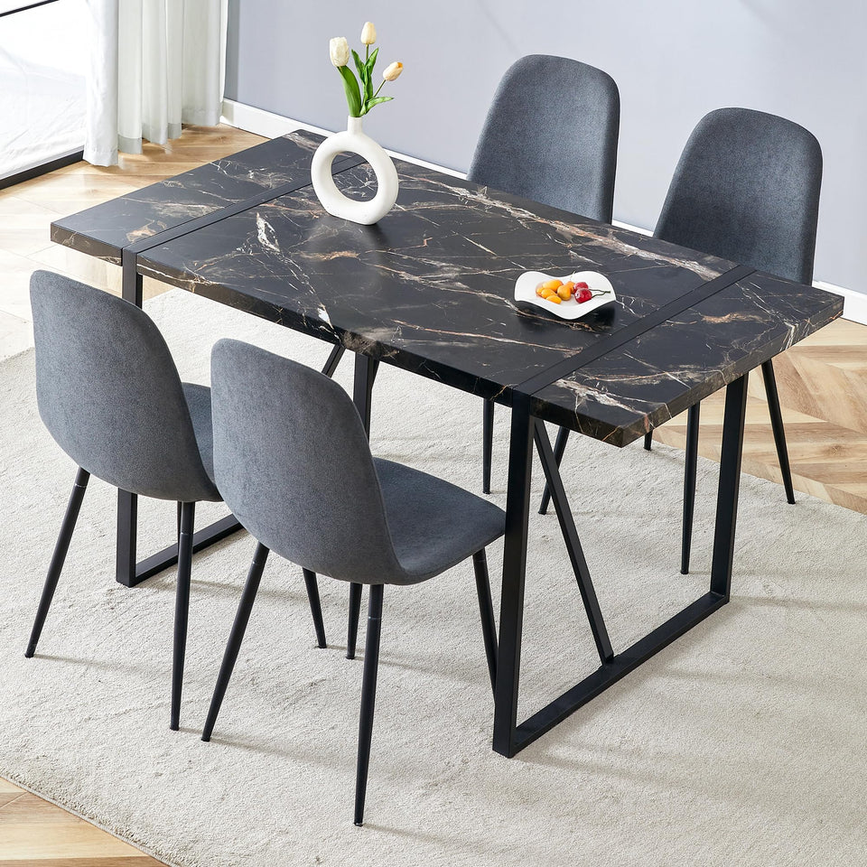 MUUOKY Dining Table Set for 4, Modern 55'' Wood Dinette Table Set for 4 with Fabric Dining Chairs,Table and Chairs Set of 4,Ideal for Kitchen Dining Room