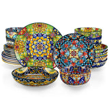 vancasso 24 Pieces Dinnerware Sets, Plates and Bowls Set, Porcelain Dishes Set for 6, Microwave and Dishwasher Safe, Scratch Resistant, Bohemian Style Dining Ware Service for 6, Series SIMI