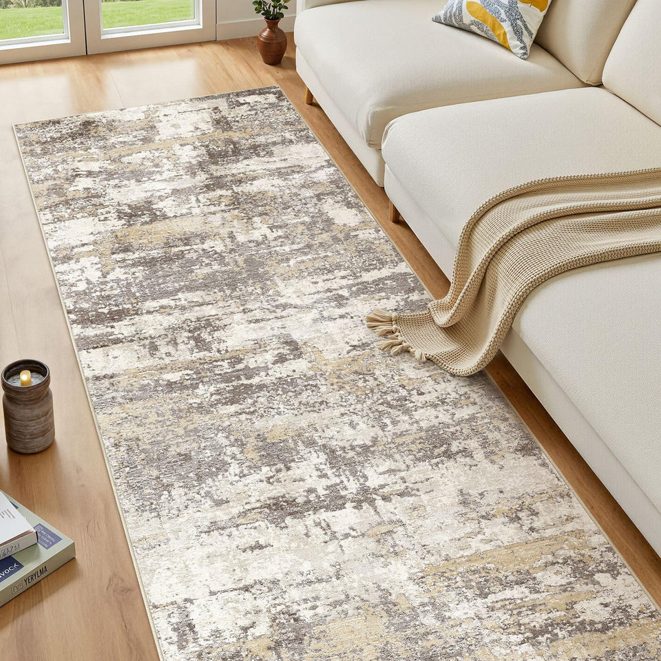 Area Rugs for Living Room: 12x15 Abstract Washable Rug Modern Neutral Large Soft Stain Resistant Non-Slip Backing Machine Table for Bedroom Dining Room Indoor Home Office Carpet - Gold Brown