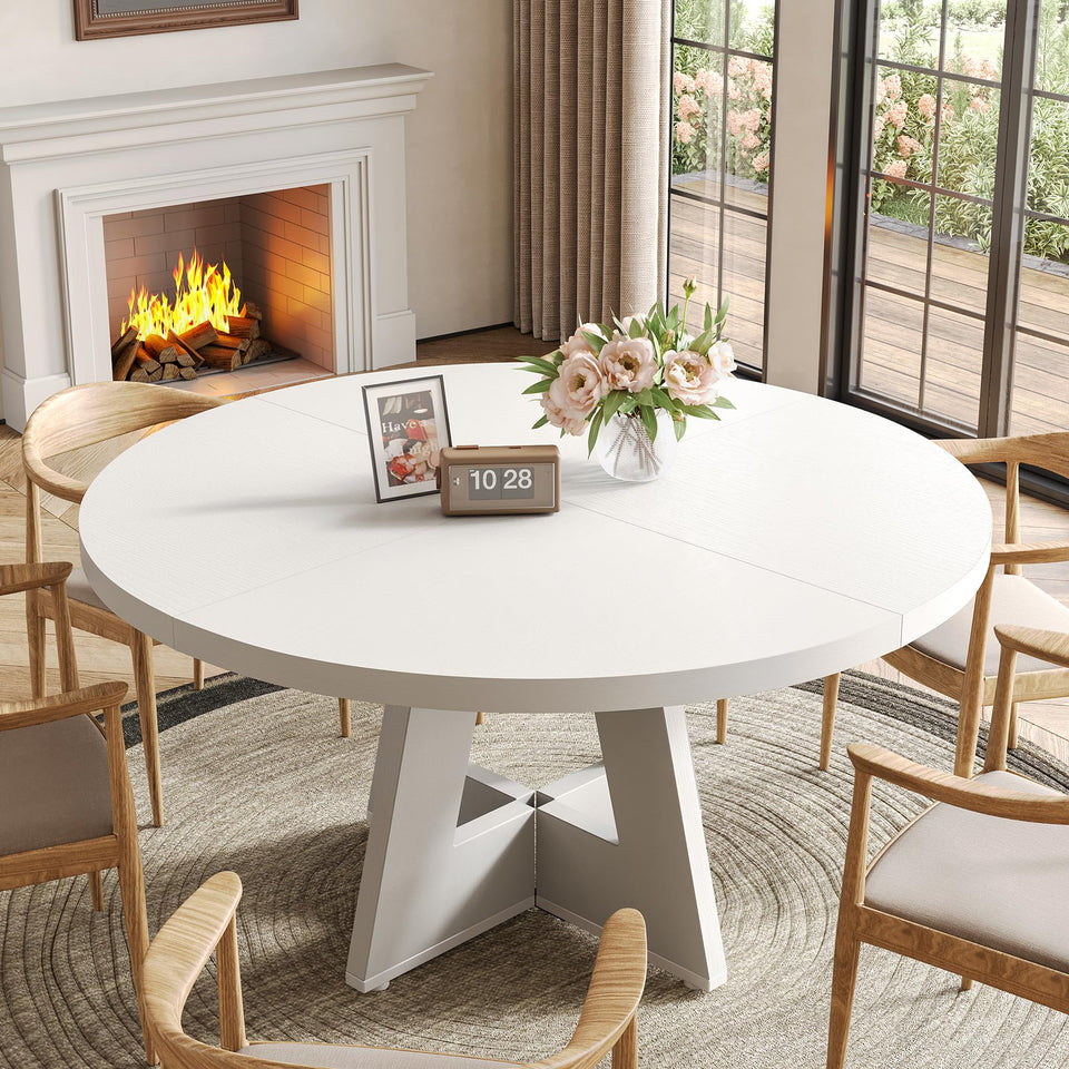 LITTLE TREE Round Dining Table for 4-6 People, 47 Inches Dining Room Table with Wooden Pedestal Base, Brown Dinner Tables, Circle Kitchen Tables for Dining Room, Kitchen, Living Room(Table Only)