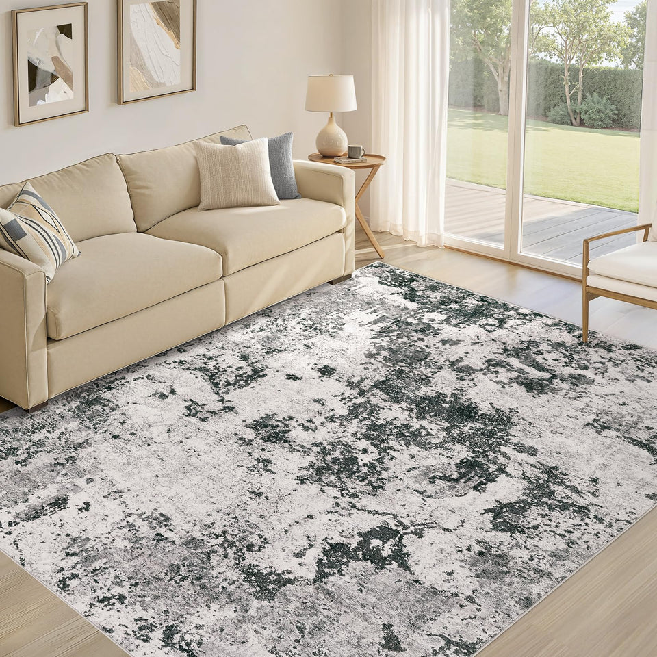 Area Rugs for Living Room: 12x15 Abstract Washable Rug Modern Neutral Large Soft Stain Resistant Non-Slip Backing Machine Table for Bedroom Dining Room Indoor Home Office Carpet - Gold Brown