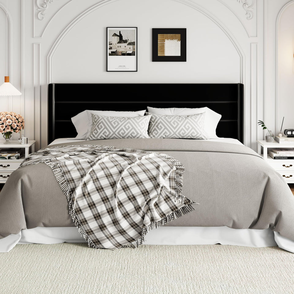 Allewie King Size Lift Up Storage Bed, Modern Wingback Headboard, Hydraulic Support, No Box Spring Needed, Light Beige