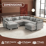 Ihanherry 146" U-Shaped Modern Sofa Modular Sectional Cloud Couch with 2 Ottoman, 6-Seat Chenille Deep Seat Sofa with 6 Pillows for Living Room, Bedroom and Apartment, Grey