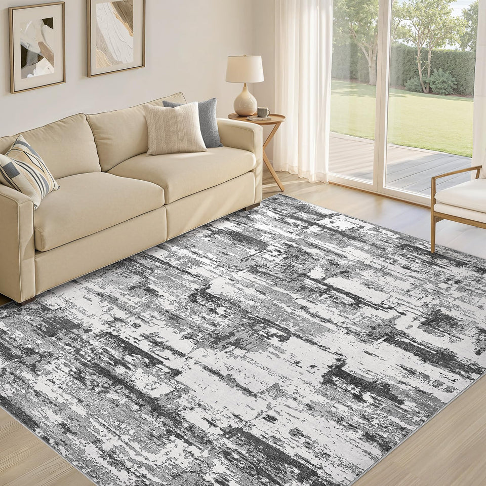 Area Rugs for Living Room: 12x15 Abstract Washable Rug Modern Neutral Large Soft Stain Resistant Non-Slip Backing Machine Table for Bedroom Dining Room Indoor Home Office Carpet - Gold Brown